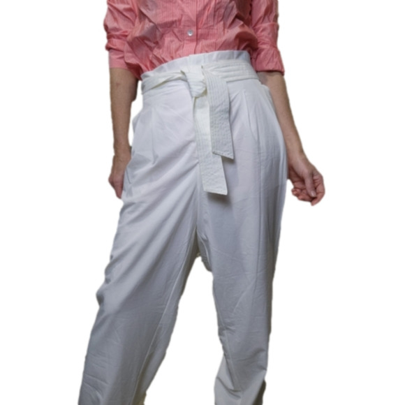 SIZE L (12-14 US) Cropped dress pant High waist White Pockets CALVIN KLEIN - Picture 6 of 15